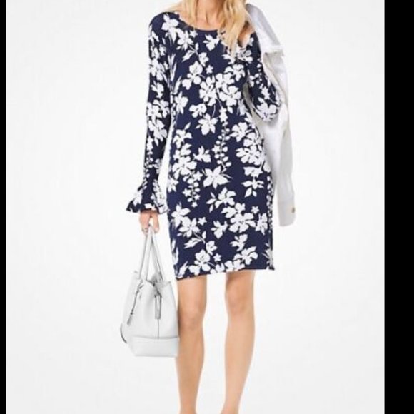 Michael Kors Dresses & Skirts - Michael Kors Floral Stretch Viscose Bell Cuff Sleeve Dress Xs New With Tag